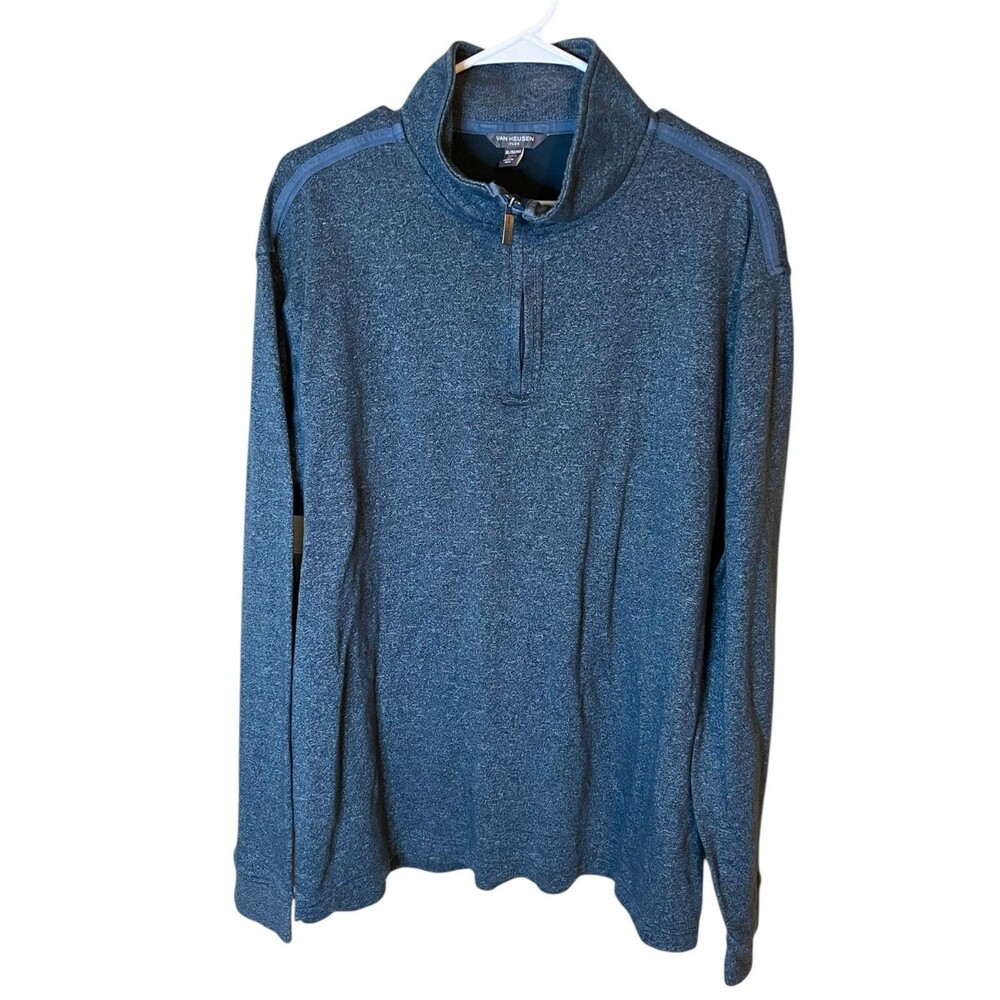 Van Heusen Flex Mens XL Blue Long Sleeve Quarter Zip Fleece Pullover